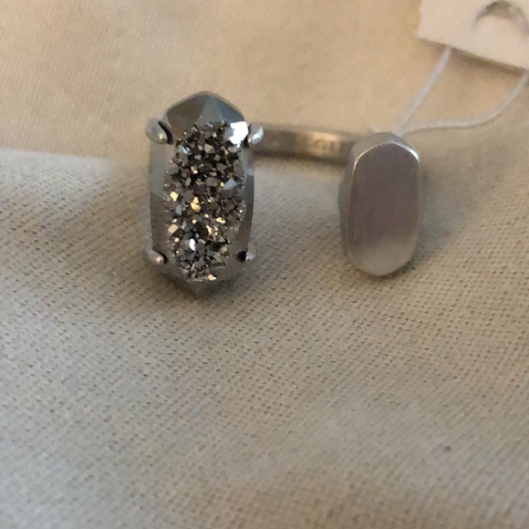 Kendra Scott Pryde Silver Tone Open Ring With Platinum Drusy Stone Size S/M NWT - Picture 5 of 11